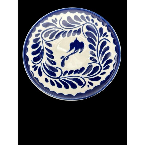 Anfora Puebla Blue Teacup Saucer Hand Painted Mexico Collect Early Mark Vintage - Picture 8 of 13